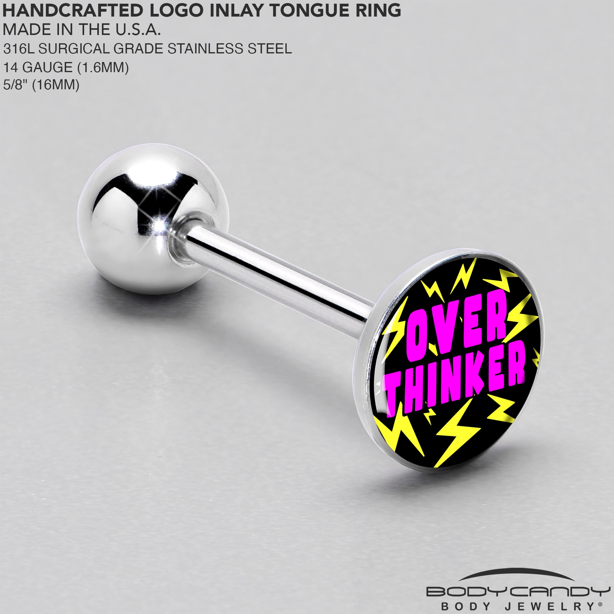 BodyCandy Over Thinker Impact Barbell Tongue Ring by Onyx O — side view