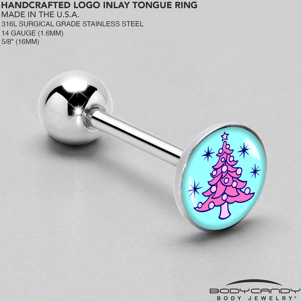 BodyCandy Pastel Christmas Tree Barbell Tongue Ring by Onyx O — side view