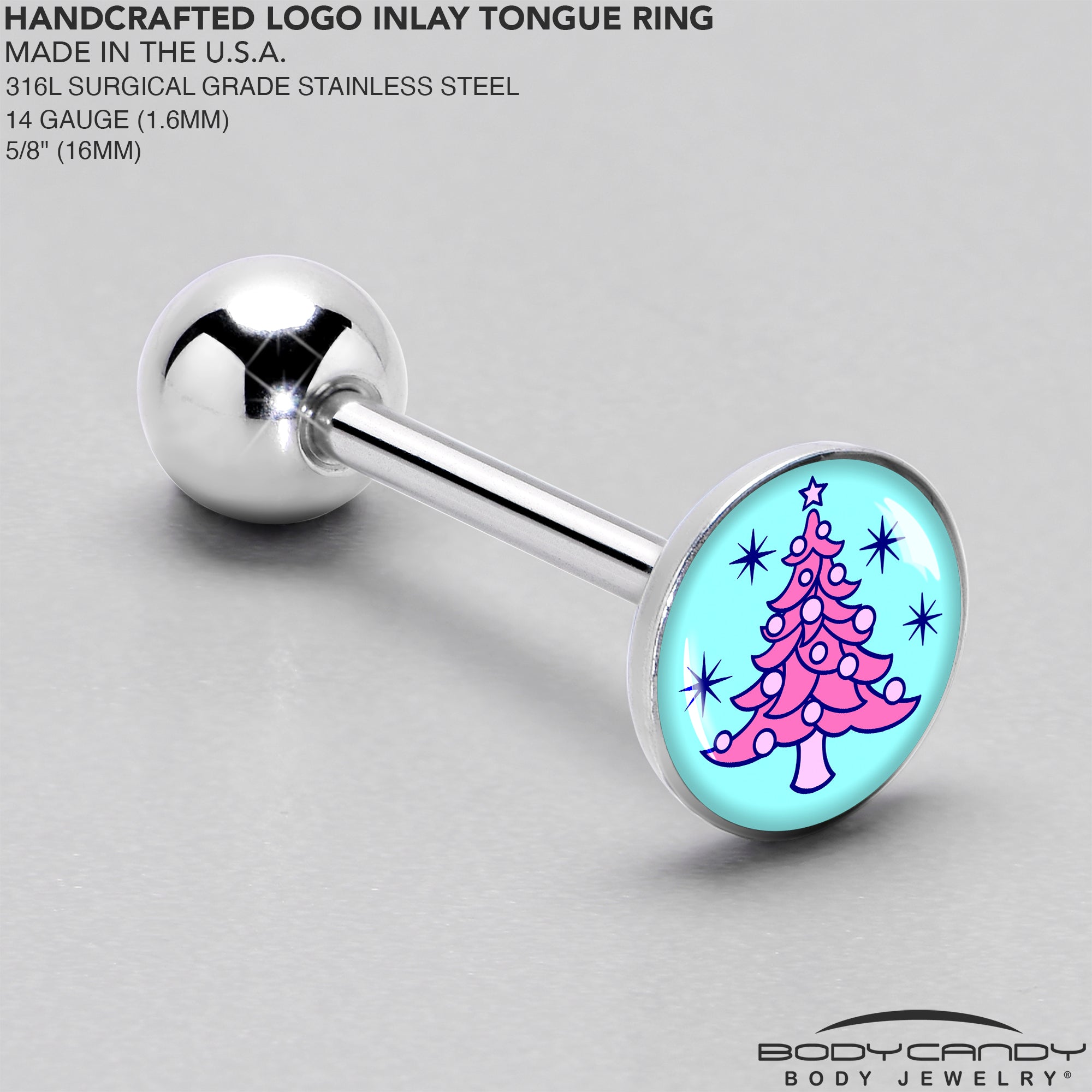 BodyCandy Pastel Christmas Tree Barbell Tongue Ring by Onyx O — side view