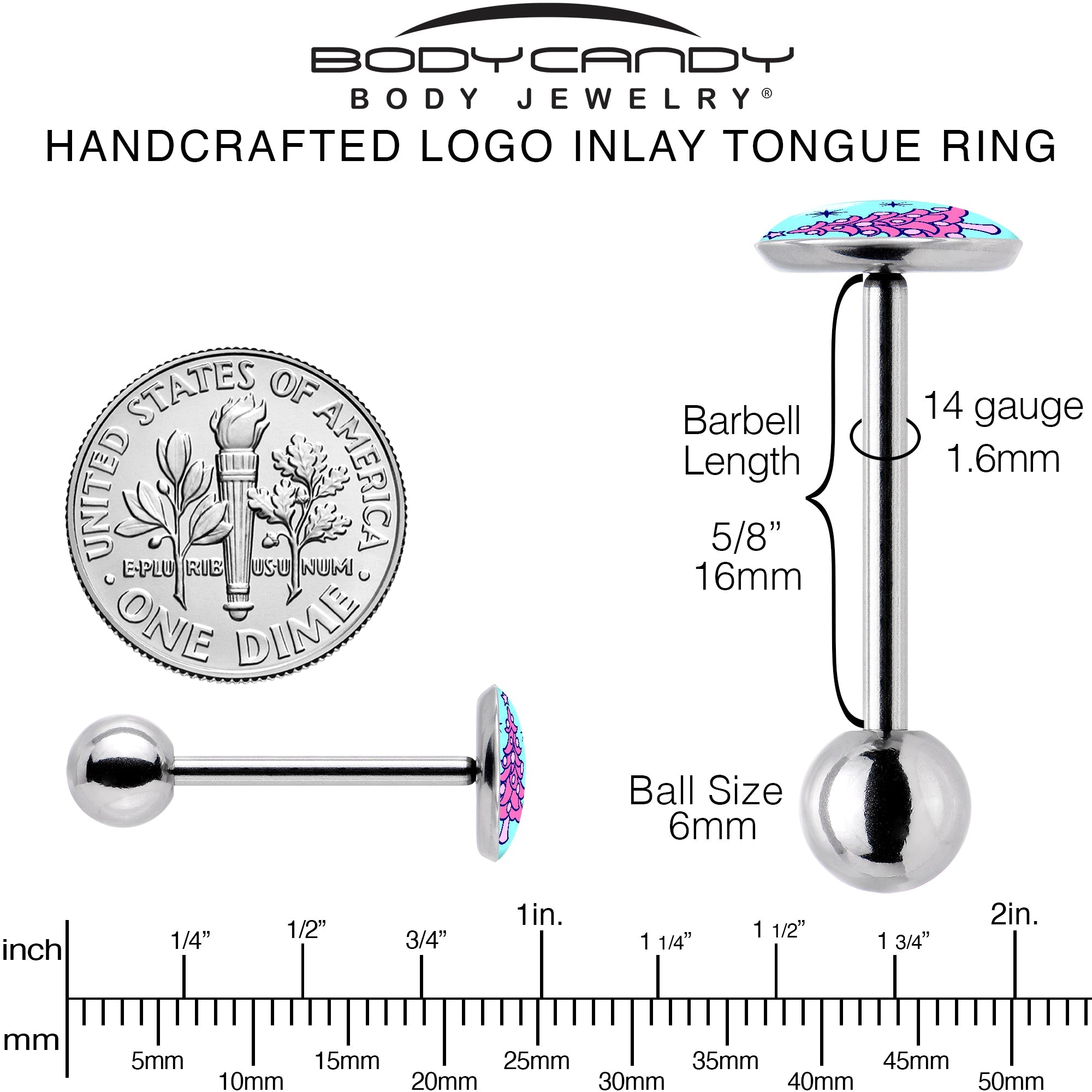 BodyCandy Pastel Christmas Tree Barbell Tongue Ring by Onyx O — back view