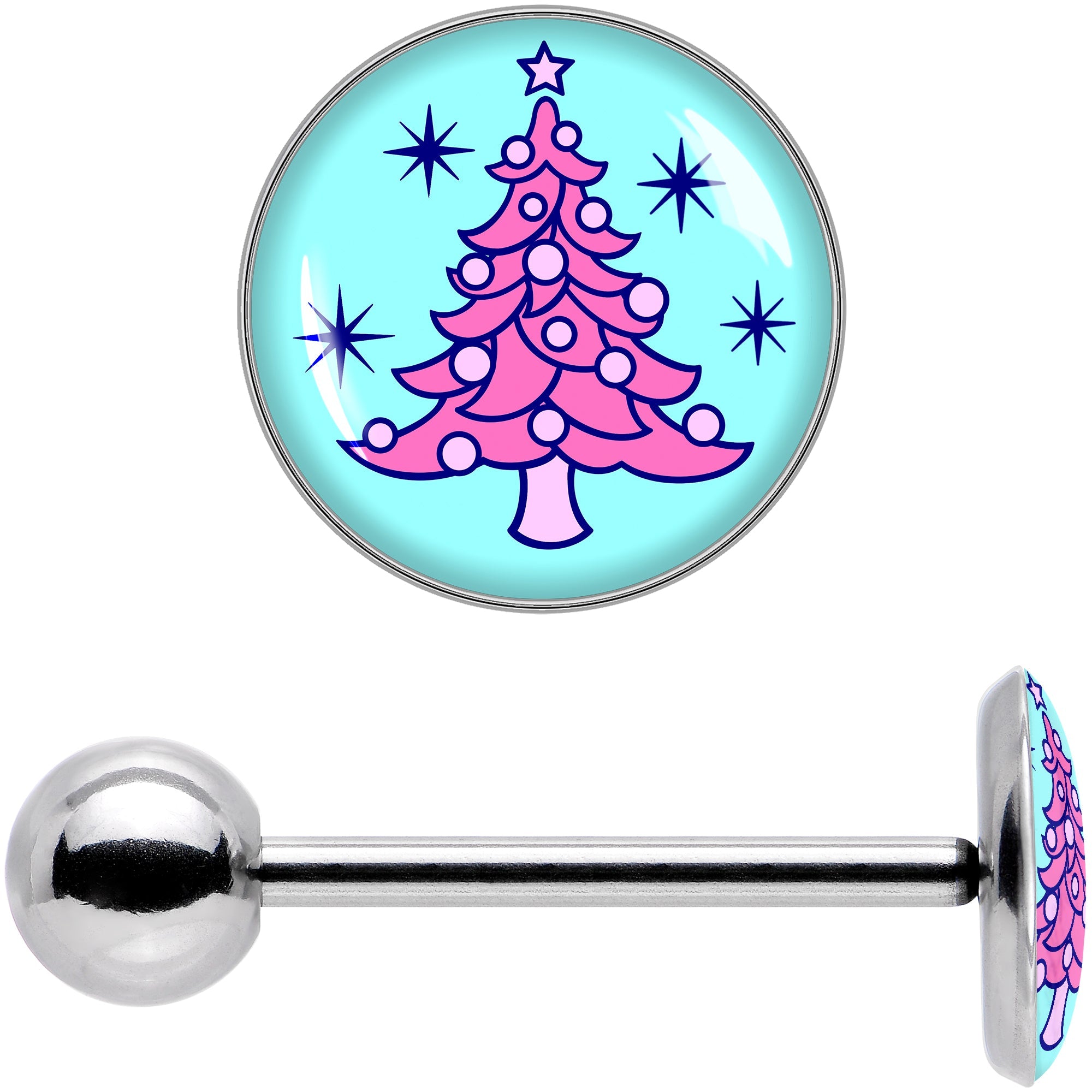 BodyCandy Pastel Christmas Tree Barbell Tongue Ring by Onyx O — in-use photo