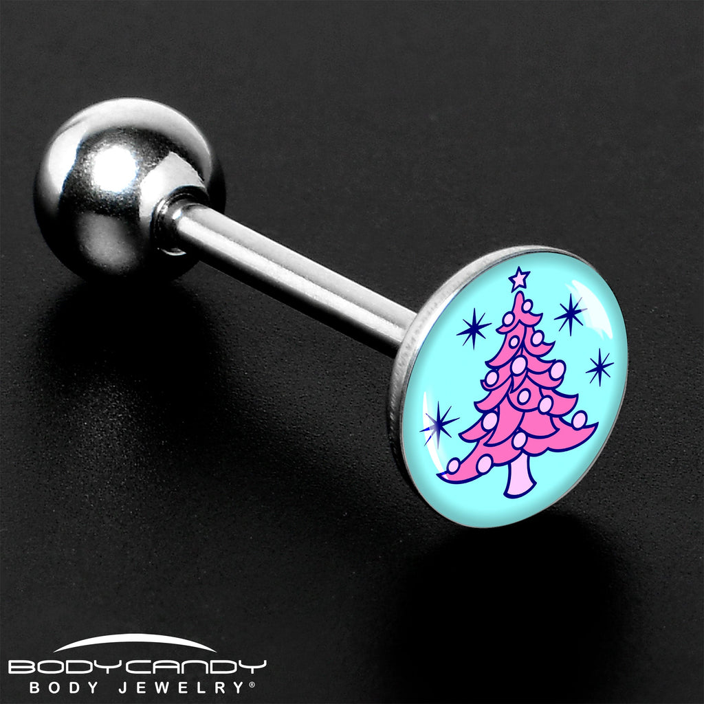BodyCandy Pastel Christmas Tree Barbell Tongue Ring by Onyx O — size reference