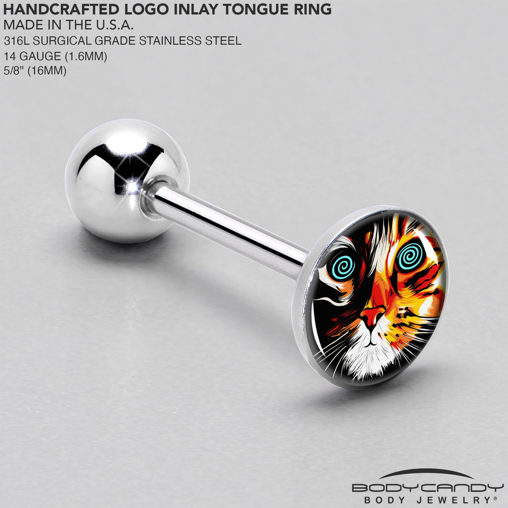 BodyCandy Colorful Trippy Cat Barbell Tongue Ring by Onyx O — side view