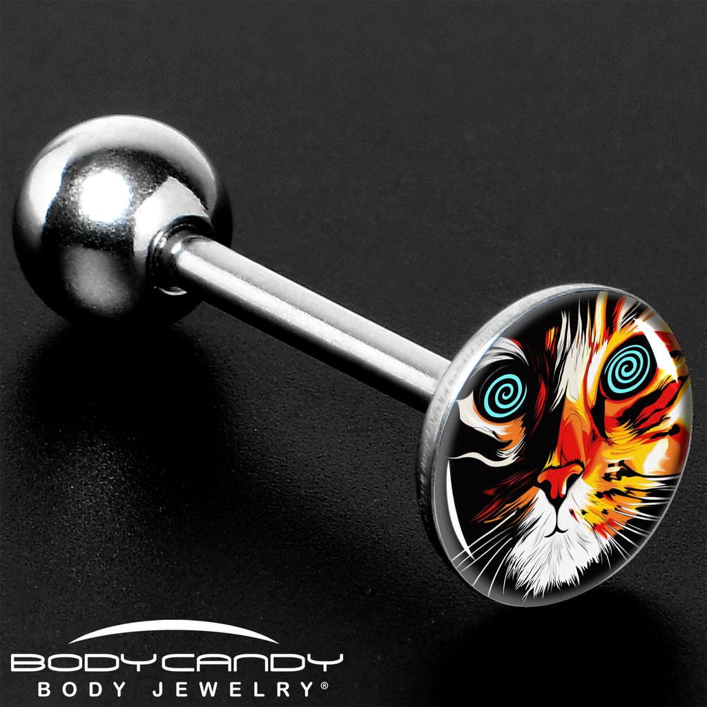 BodyCandy Colorful Trippy Cat Barbell Tongue Ring by Onyx O — in-use photo