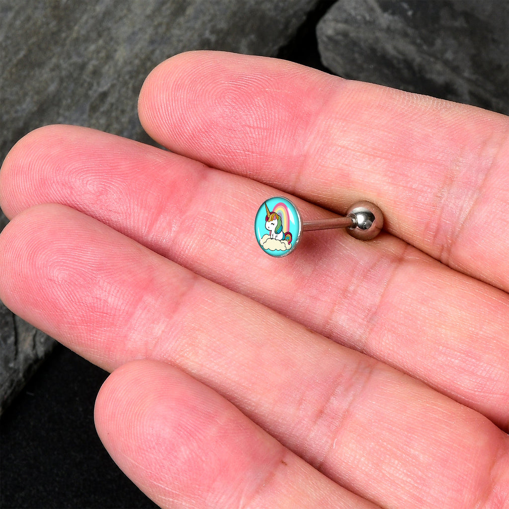 BodyCandy Rainbow Unicorn Barbell Tongue Ring by Onyx O — detail close-up