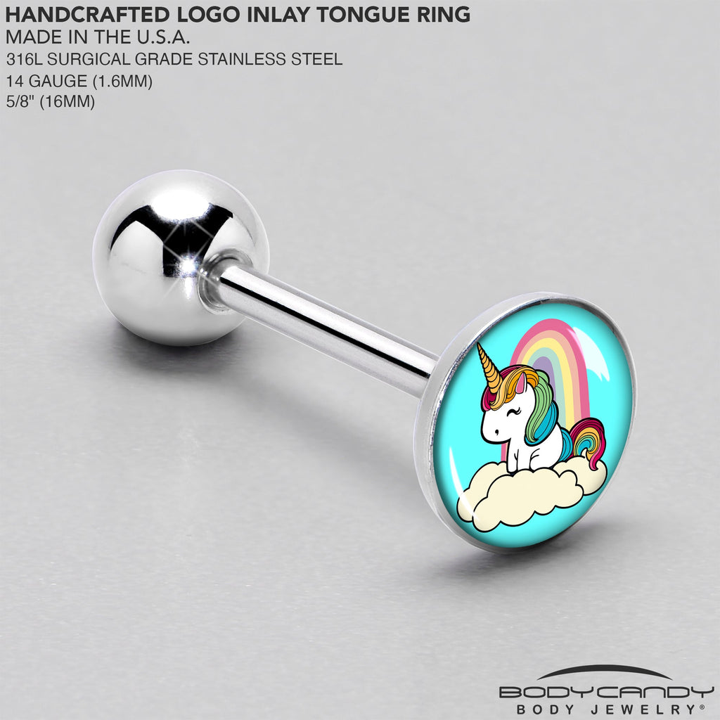 BodyCandy Rainbow Unicorn Barbell Tongue Ring by Onyx O — side view
