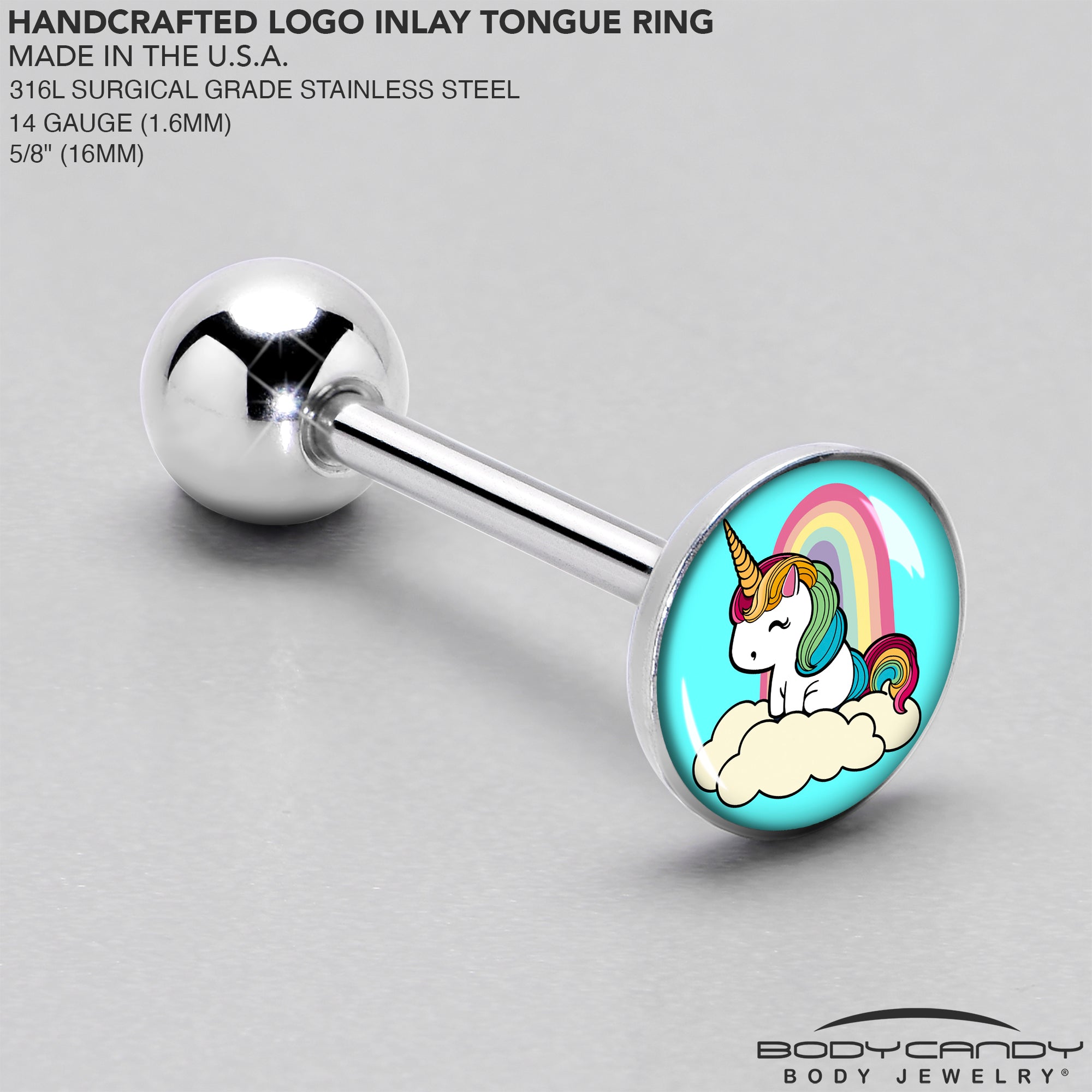 BodyCandy Rainbow Unicorn Barbell Tongue Ring by Onyx O — side view