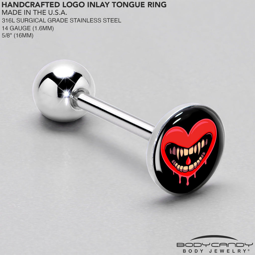 BodyCandy Valentine Heart Vampire Barbell Tongue Ring — side view