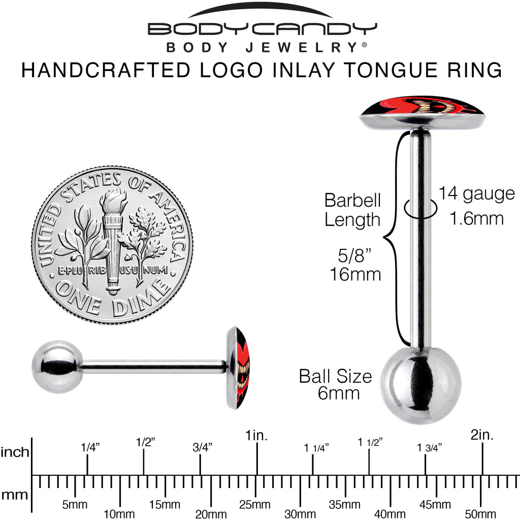 BodyCandy Valentine Heart Vampire Barbell Tongue Ring — back view