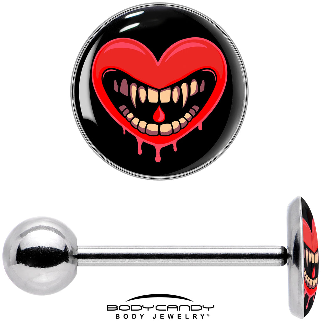 BodyCandy Valentine Heart Vampire Barbell Tongue Ring — in-use photo