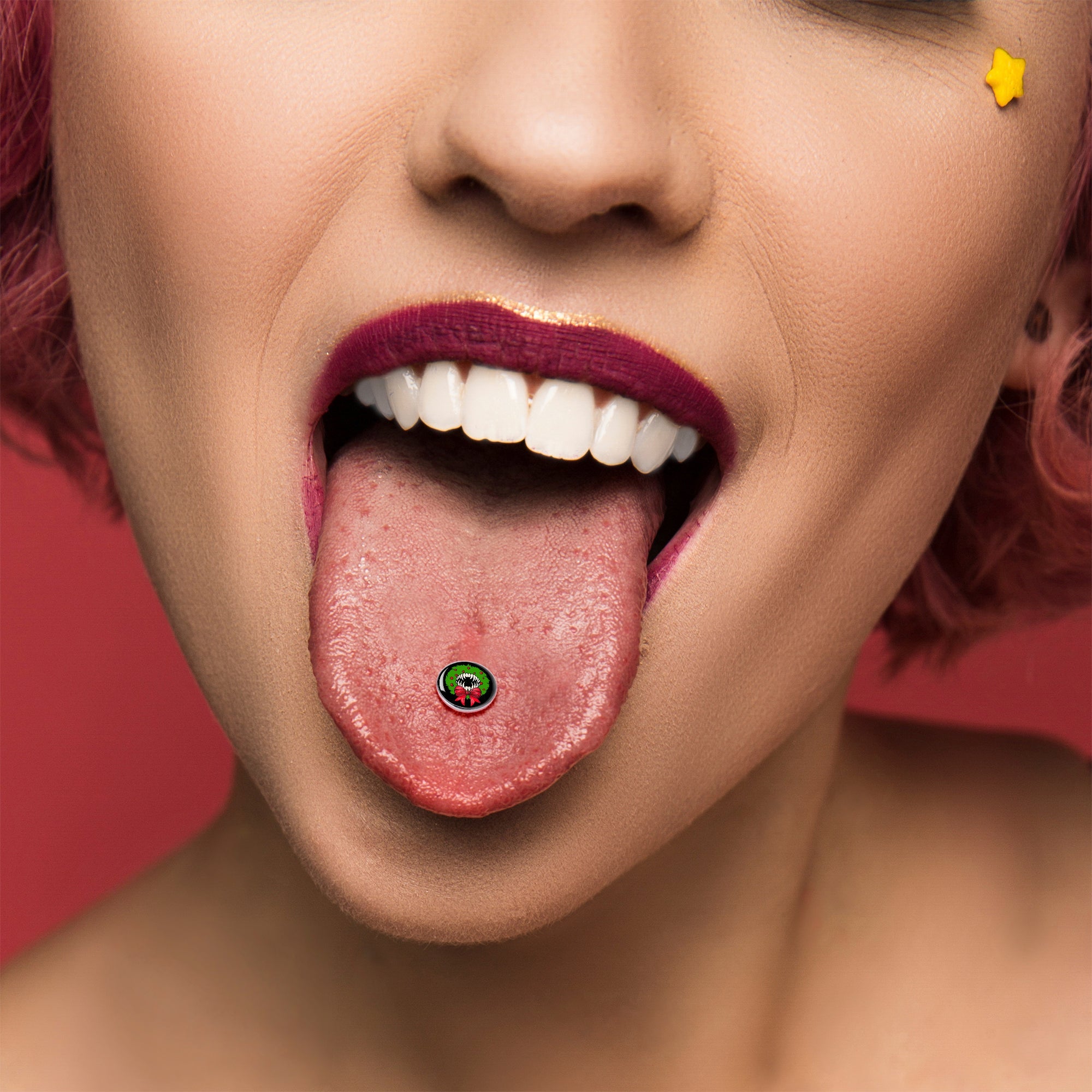 BodyCandy Holiday Vampire Wreath Barbell Tongue Ring by Onyx O — back view