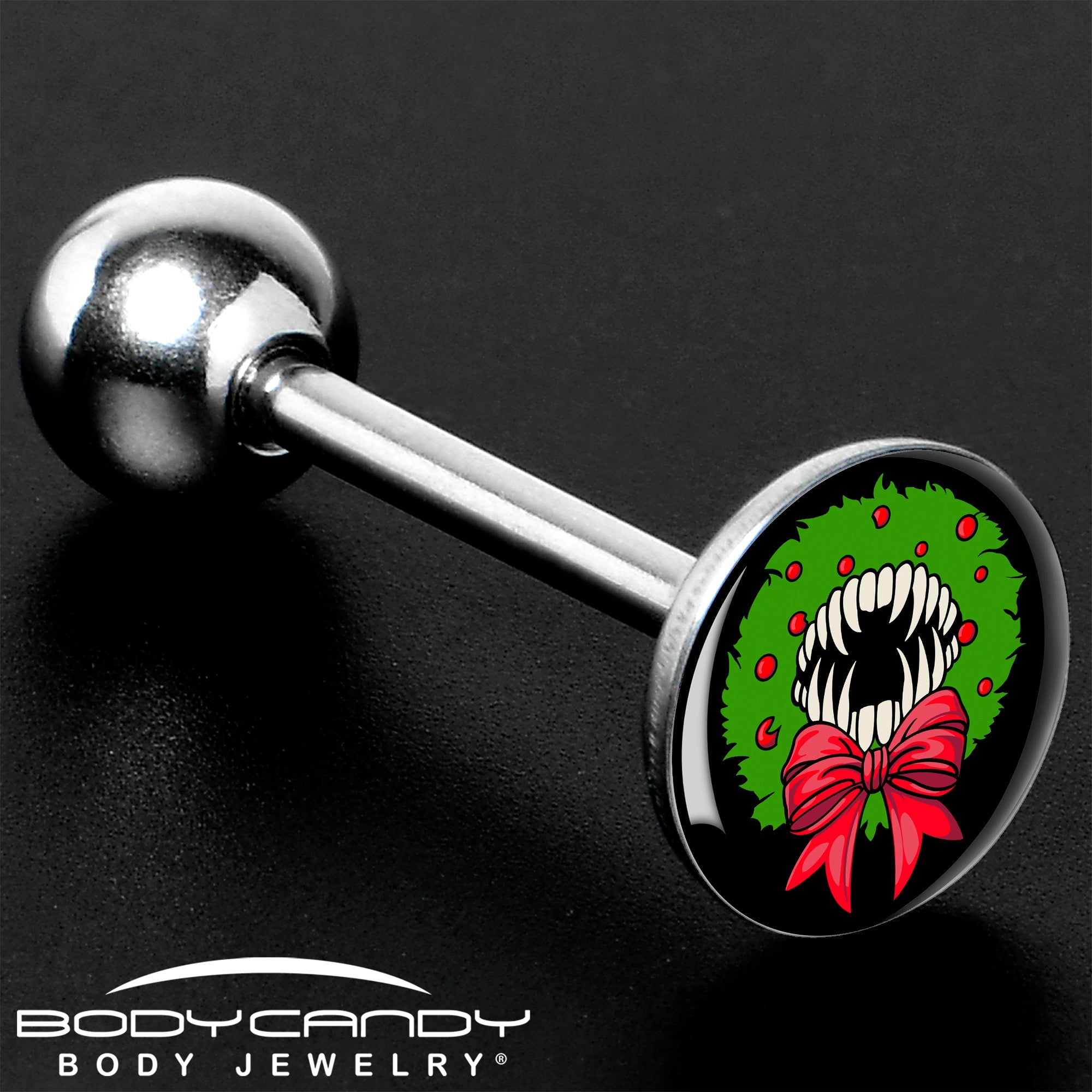 BodyCandy Holiday Vampire Wreath Barbell Tongue Ring by Onyx O — in-use photo
