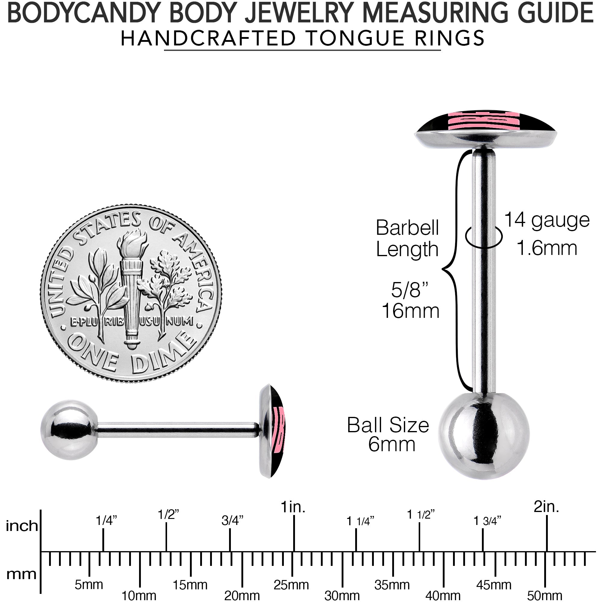 BodyCandy Vibe Barbell Tongue Ring by Onyx O — back view