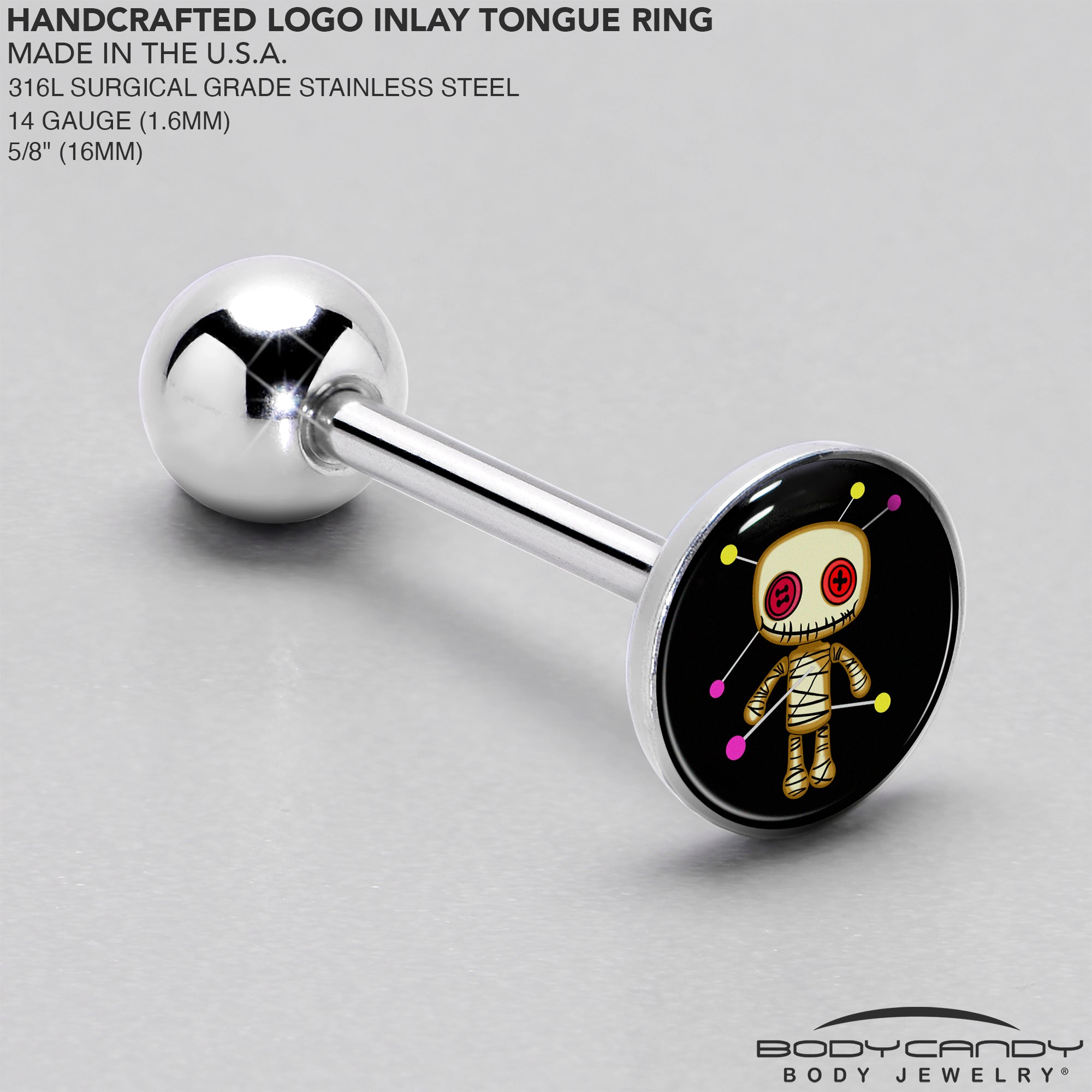 BodyCandy Voodoo Doll Barbell Tongue Ring by Onyx O — side view