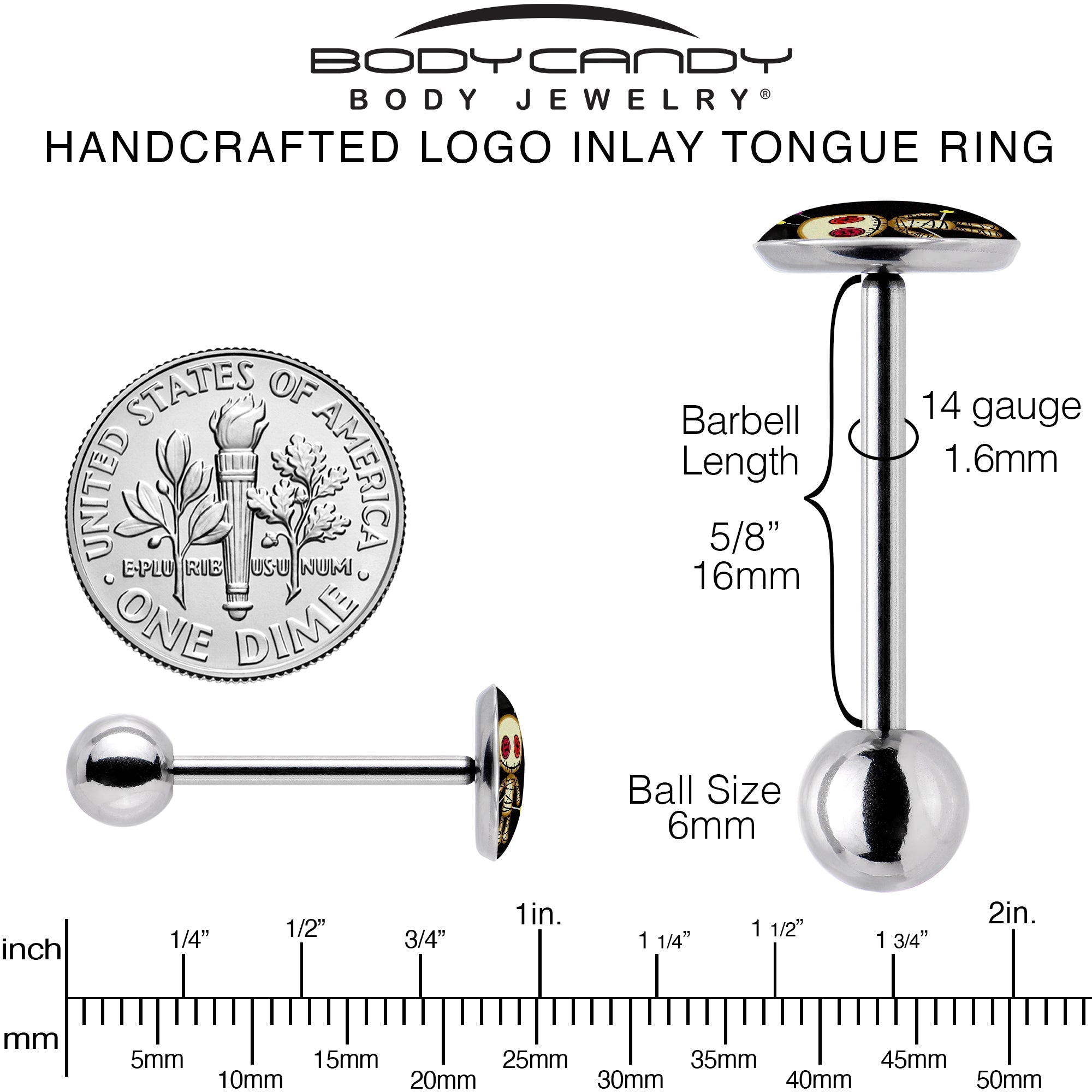 BodyCandy Voodoo Doll Barbell Tongue Ring by Onyx O — back view