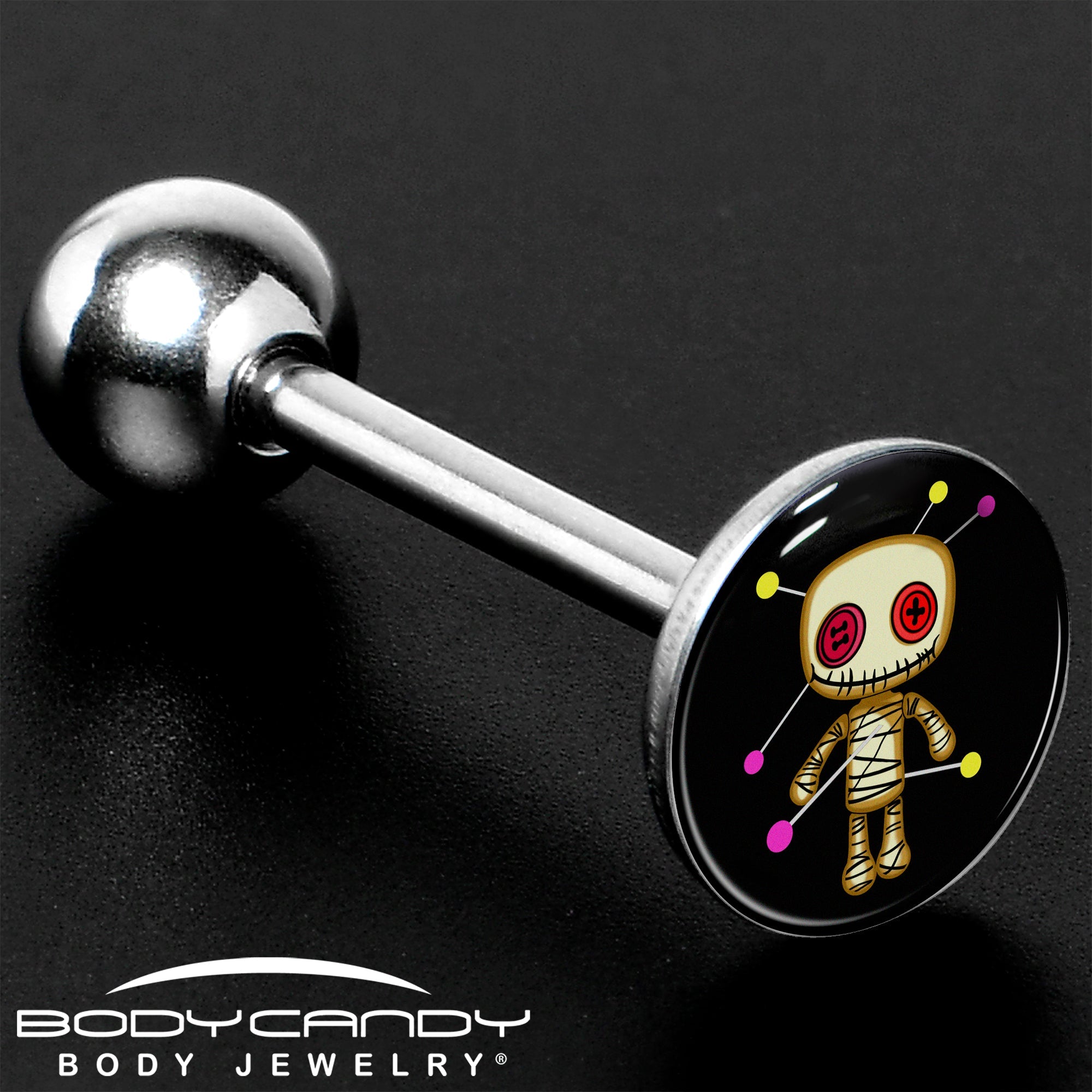 BodyCandy Voodoo Doll Barbell Tongue Ring by Onyx O — size reference