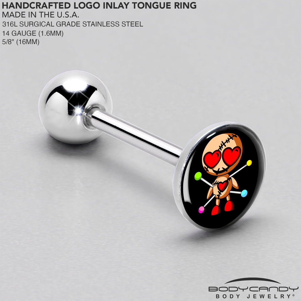 BodyCandy Valentine Heart Voodoo Doll Barbell Tongue Ring — side view
