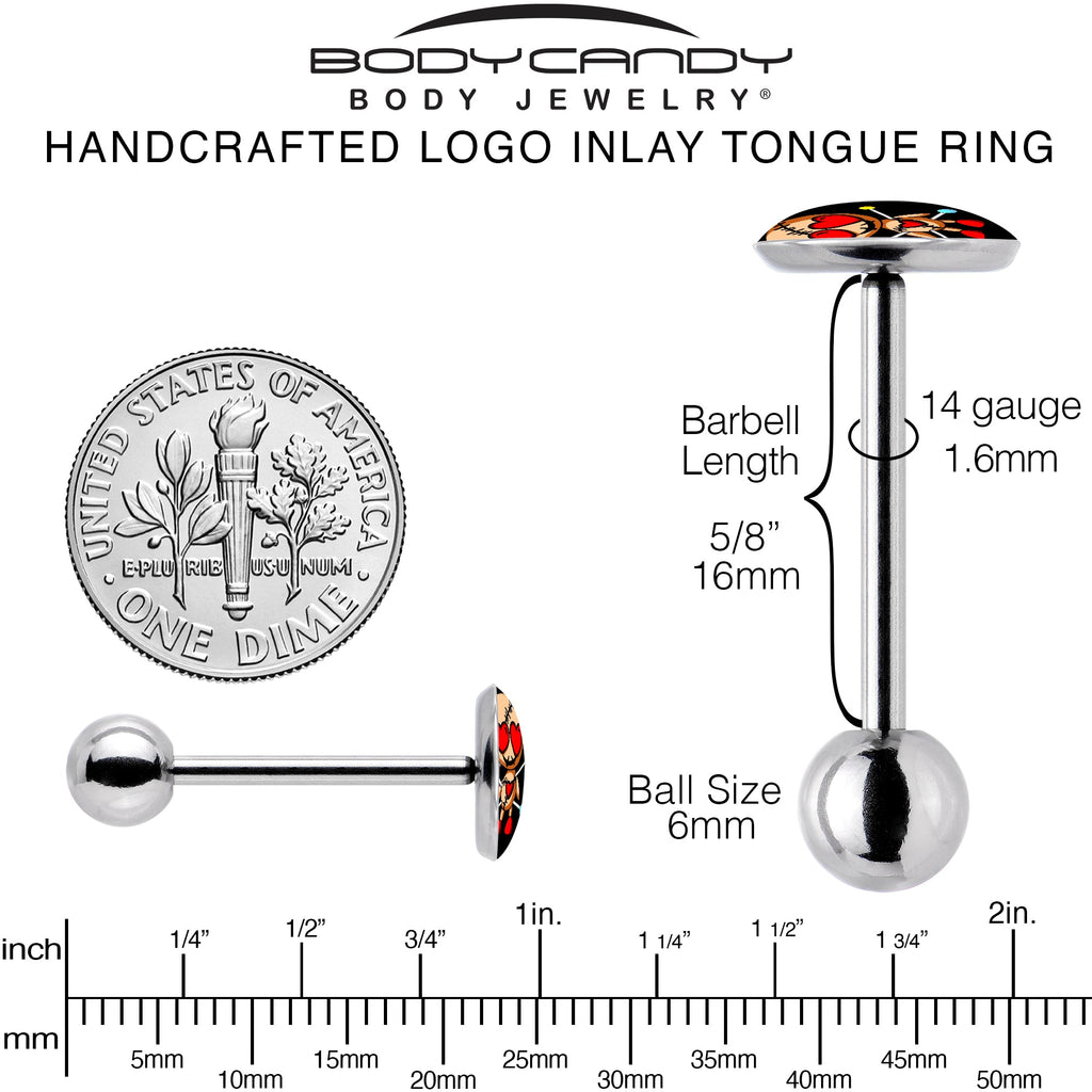 BodyCandy Valentine Heart Voodoo Doll Barbell Tongue Ring — back view