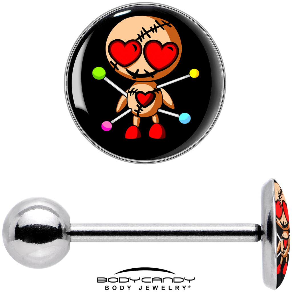 BodyCandy Valentine Heart Voodoo Doll Barbell Tongue Ring — in-use photo