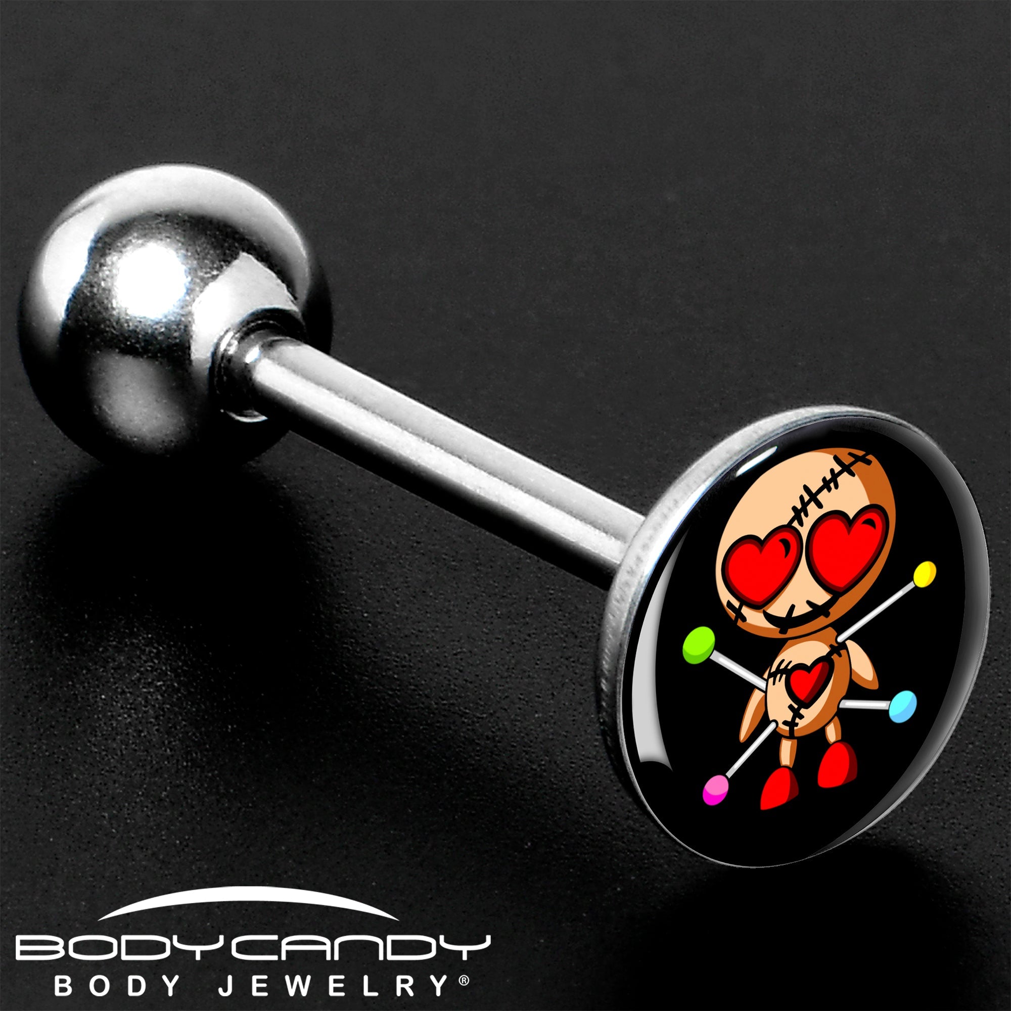 BodyCandy Valentine Heart Voodoo Doll Barbell Tongue Ring — size reference