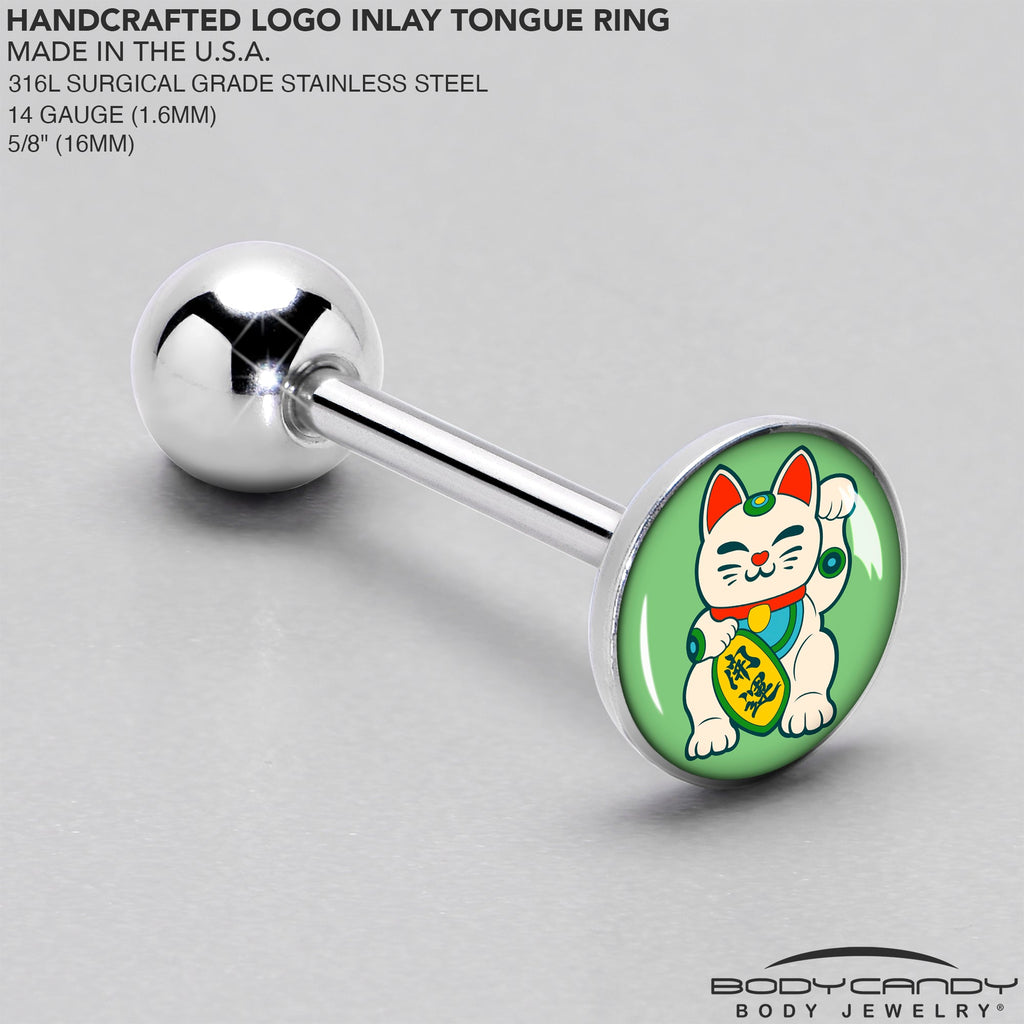 BodyCandy Waving Cat Barbell Tongue Ring by Onyx O — side view