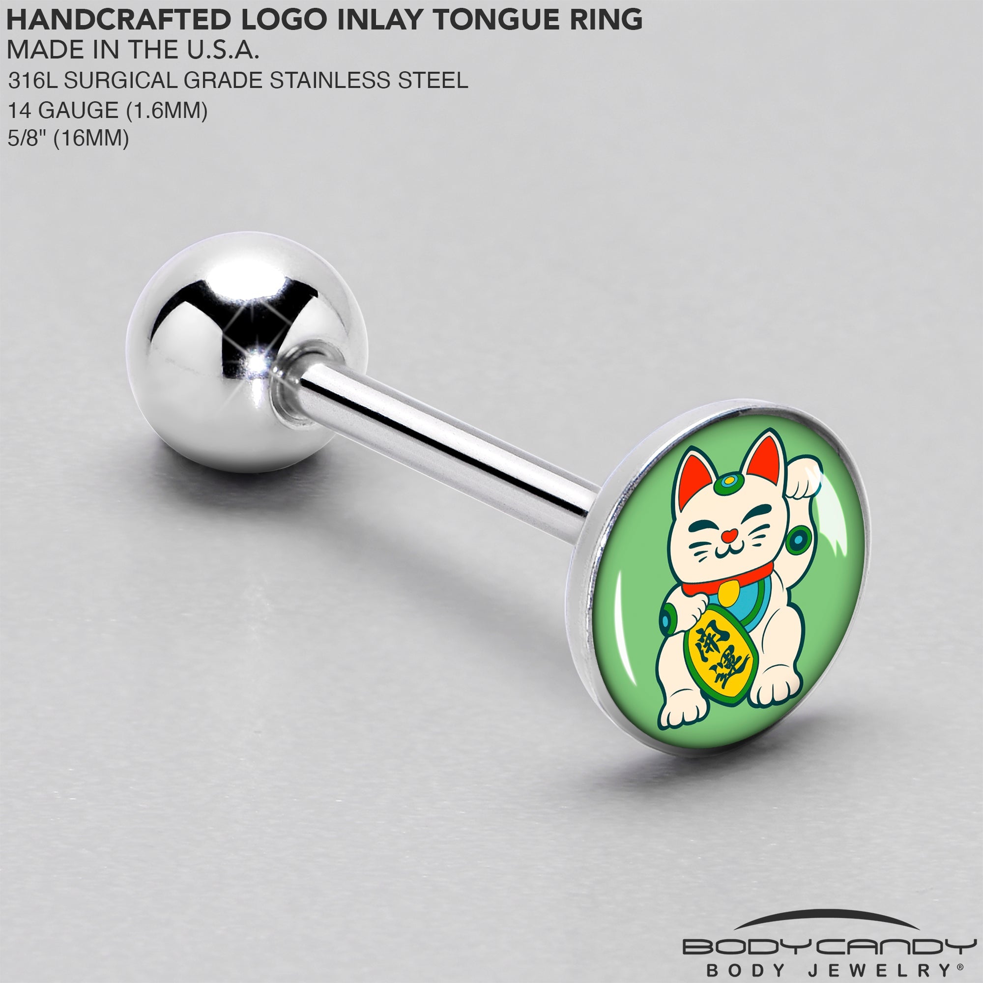 BodyCandy Waving Cat Barbell Tongue Ring by Onyx O — side view