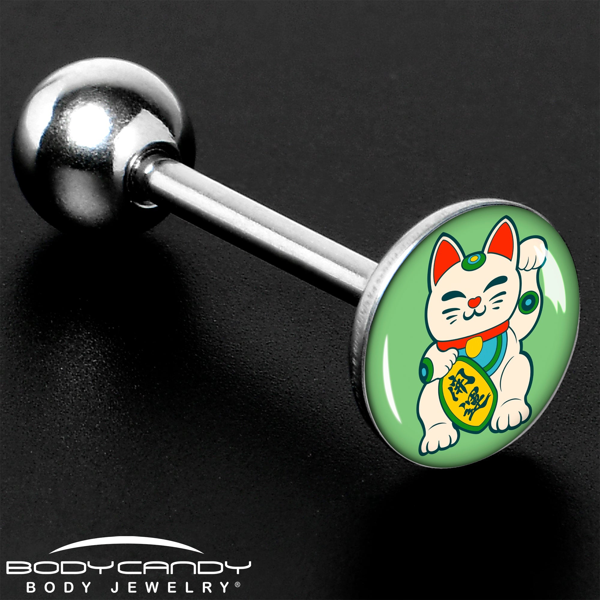BodyCandy Waving Cat Barbell Tongue Ring by Onyx O — size reference