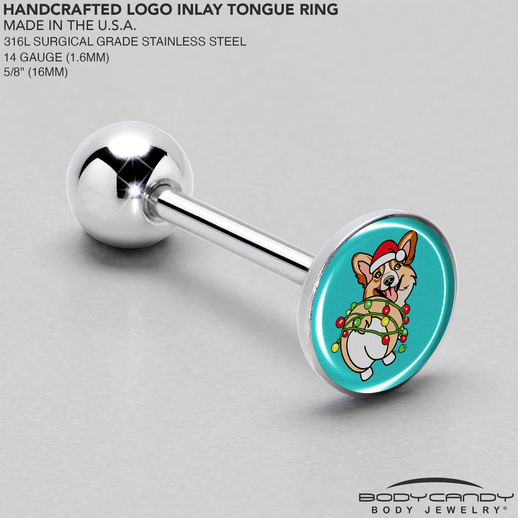 BodyCandy Christmas Holiday Lights Corgi Dog Barbell Tongue Ring by Onyx O — side view