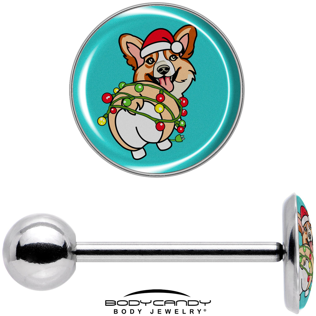 BodyCandy Christmas Holiday Lights Corgi Dog Barbell Tongue Ring by Onyx O — in-use photo