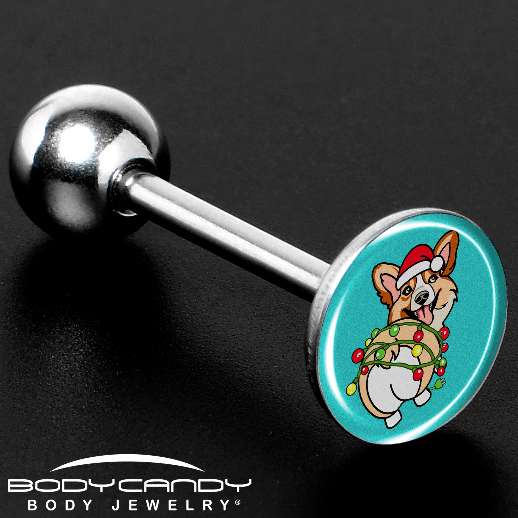 BodyCandy Christmas Holiday Lights Corgi Dog Barbell Tongue Ring by Onyx O — size reference
