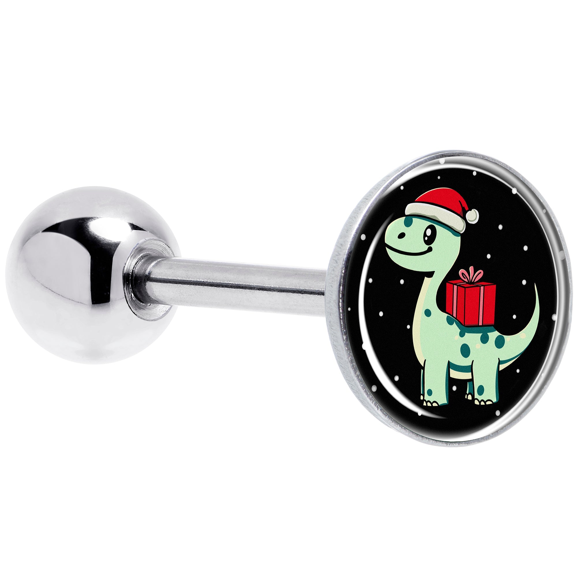 BodyCandy Christmas Holiday Dinosaur Barbell Tongue Ring by Onyx O — main product shot