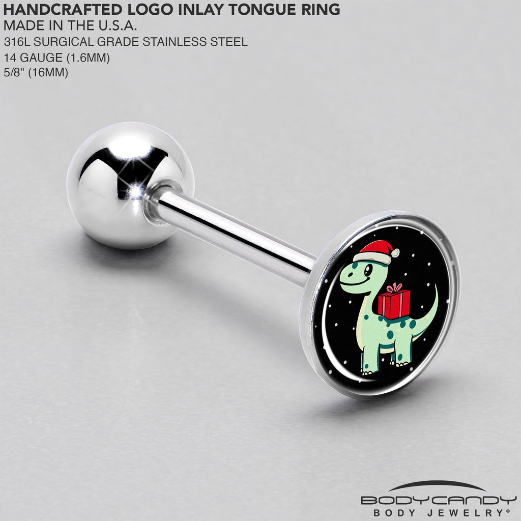 BodyCandy Christmas Holiday Dinosaur Barbell Tongue Ring by Onyx O — side view