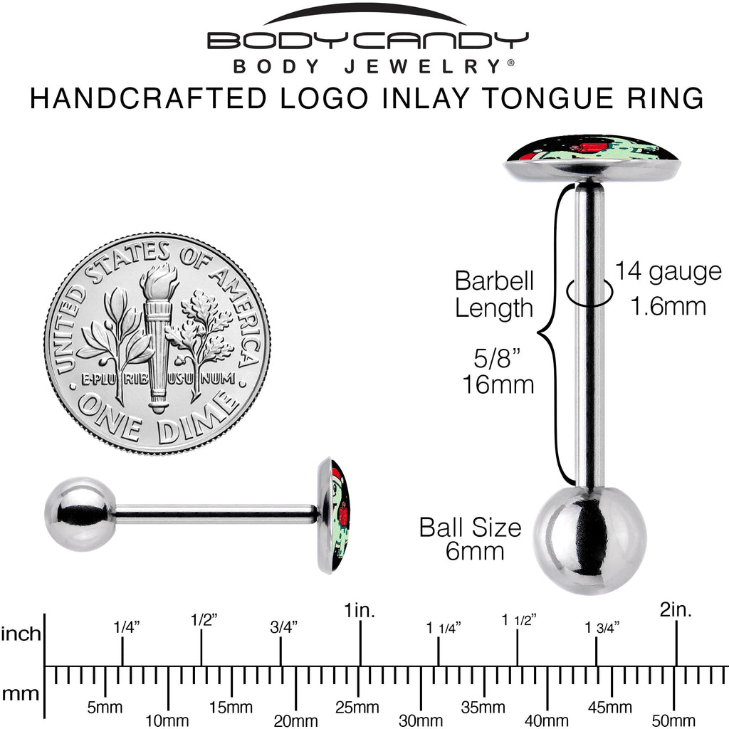 BodyCandy Christmas Holiday Dinosaur Barbell Tongue Ring by Onyx O — back view