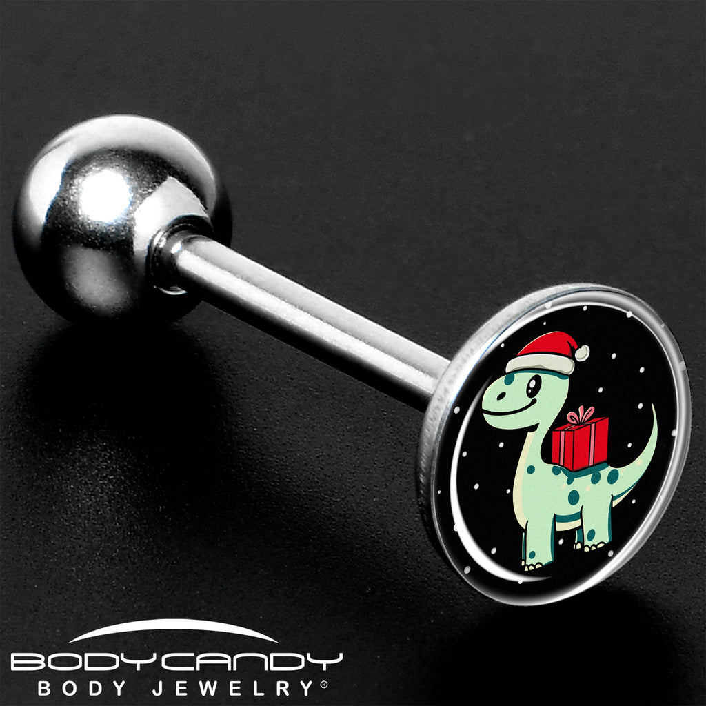 BodyCandy Christmas Holiday Dinosaur Barbell Tongue Ring by Onyx O — size reference