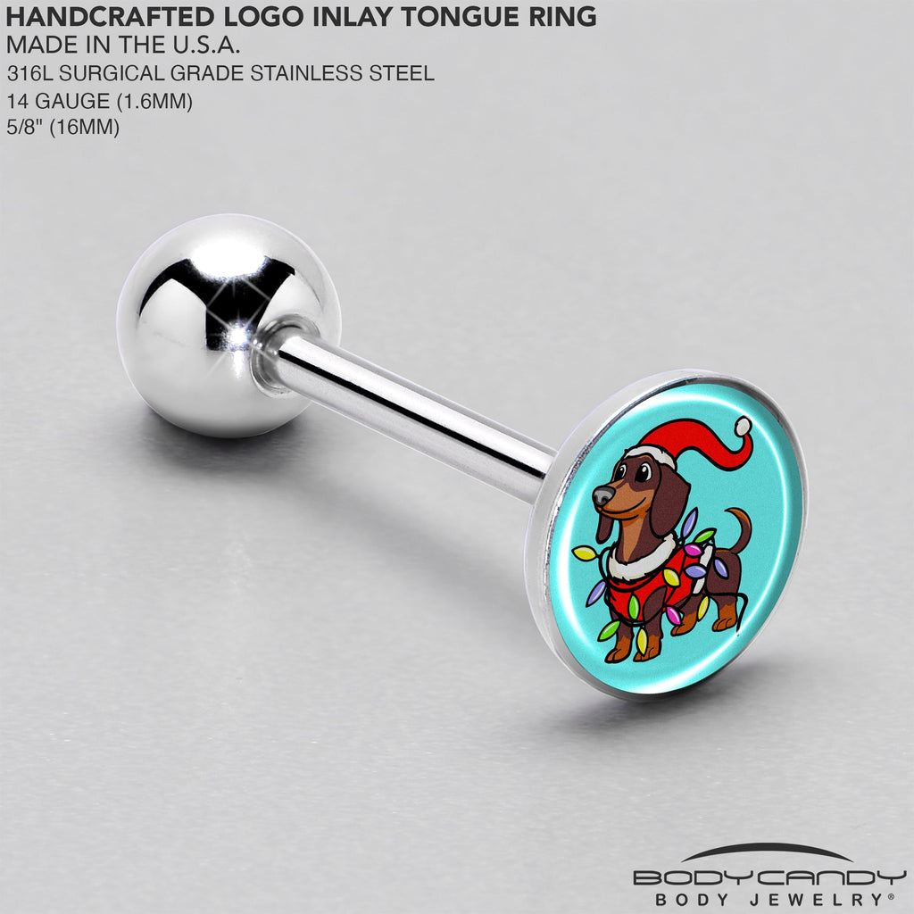 BodyCandy Christmas Holiday Weiner Dog Barbell Tongue Ring by Onyx O — side view