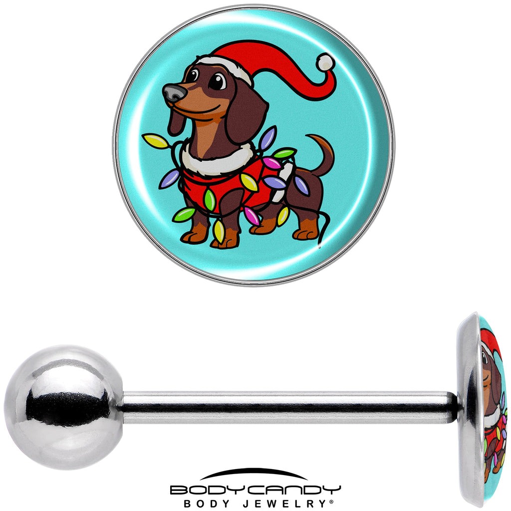BodyCandy Christmas Holiday Weiner Dog Barbell Tongue Ring by Onyx O — in-use photo