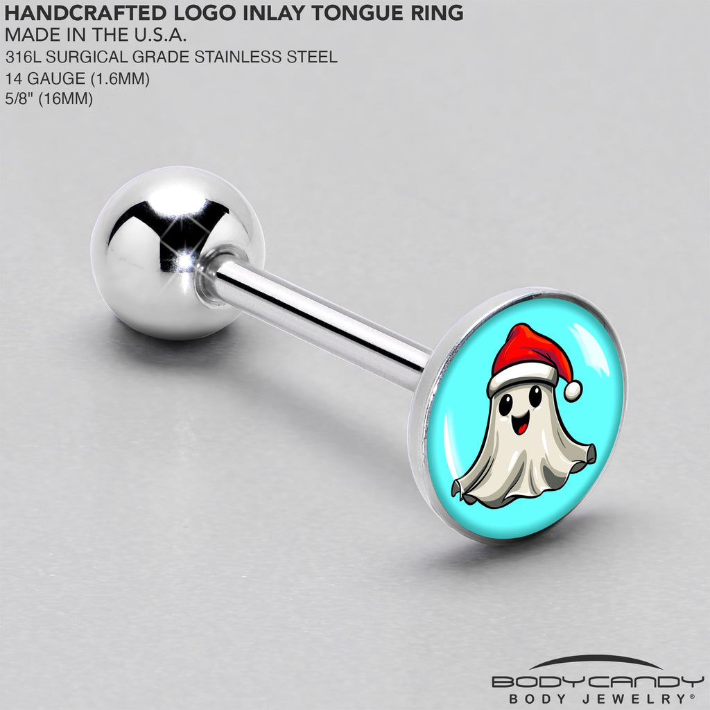 BodyCandy Holiday Christmas Spirit Ghost Barbell Tongue Ring by Onyx O — side view