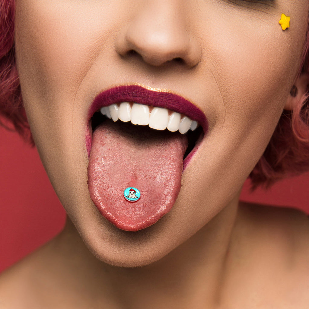 BodyCandy Holiday Christmas Spirit Ghost Barbell Tongue Ring by Onyx O — back view