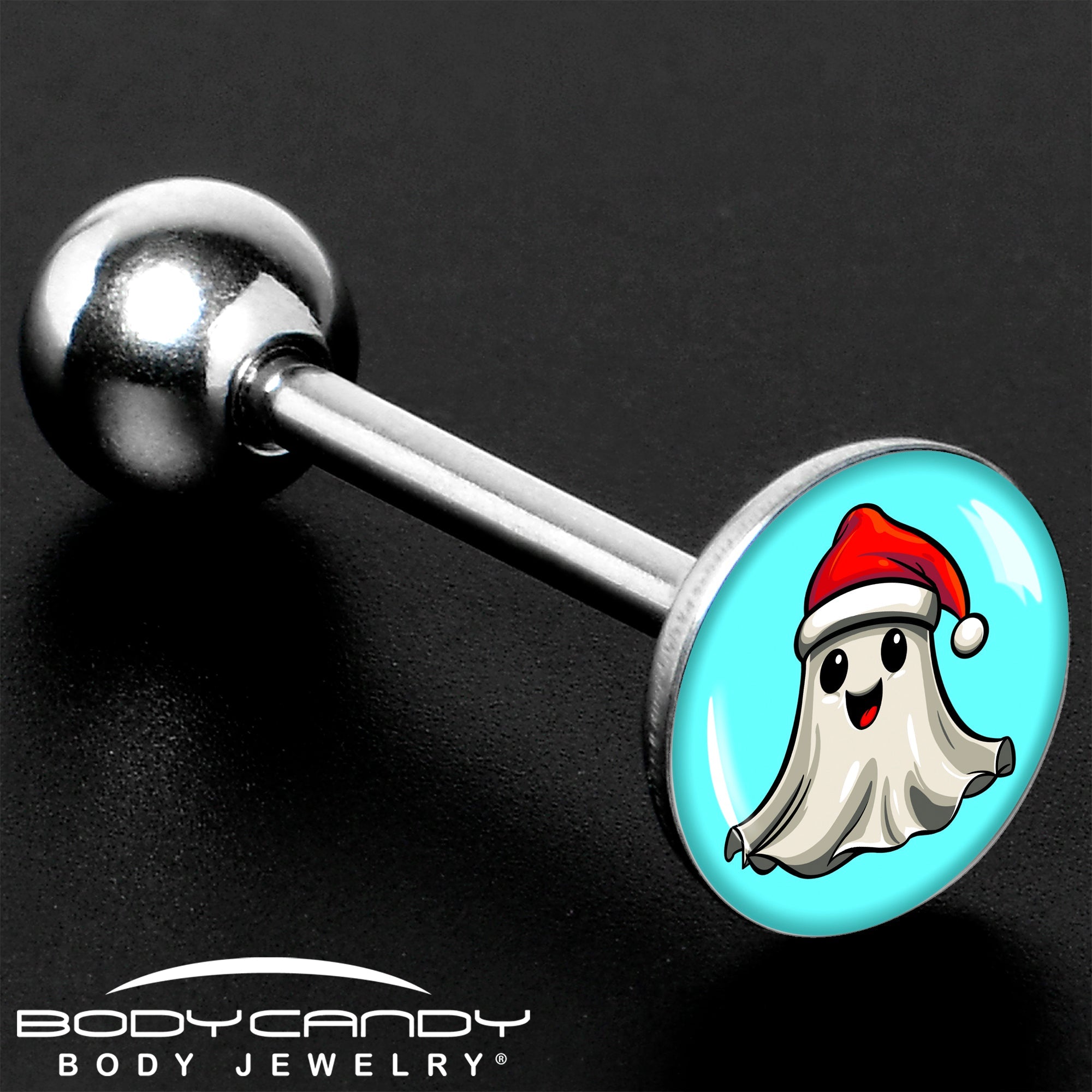 BodyCandy Holiday Christmas Spirit Ghost Barbell Tongue Ring by Onyx O — in-use photo