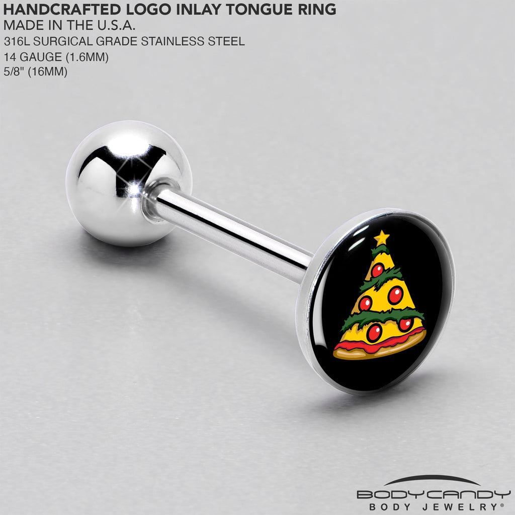 BodyCandy Christmas Holiday Pizza Tree Barbell Tongue Ring by Onyx O — side view