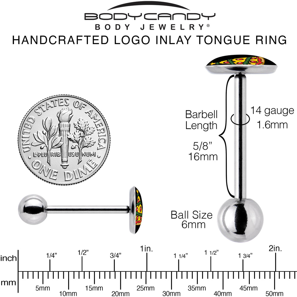 BodyCandy Christmas Holiday Pizza Tree Barbell Tongue Ring by Onyx O — back view