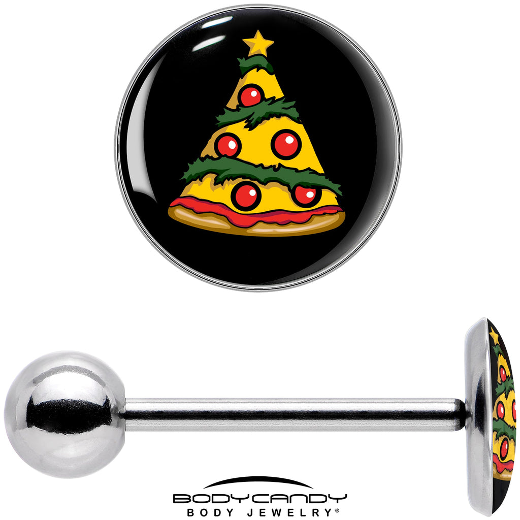 BodyCandy Christmas Holiday Pizza Tree Barbell Tongue Ring by Onyx O — in-use photo