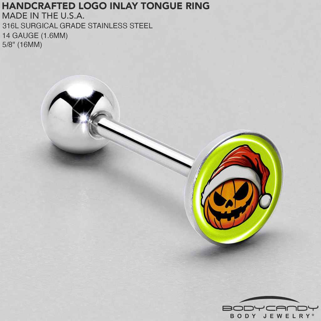 BodyCandy Christmas Holiday Santa Hat Pumpkin Barbell Tongue Ring by Onyx O — side view