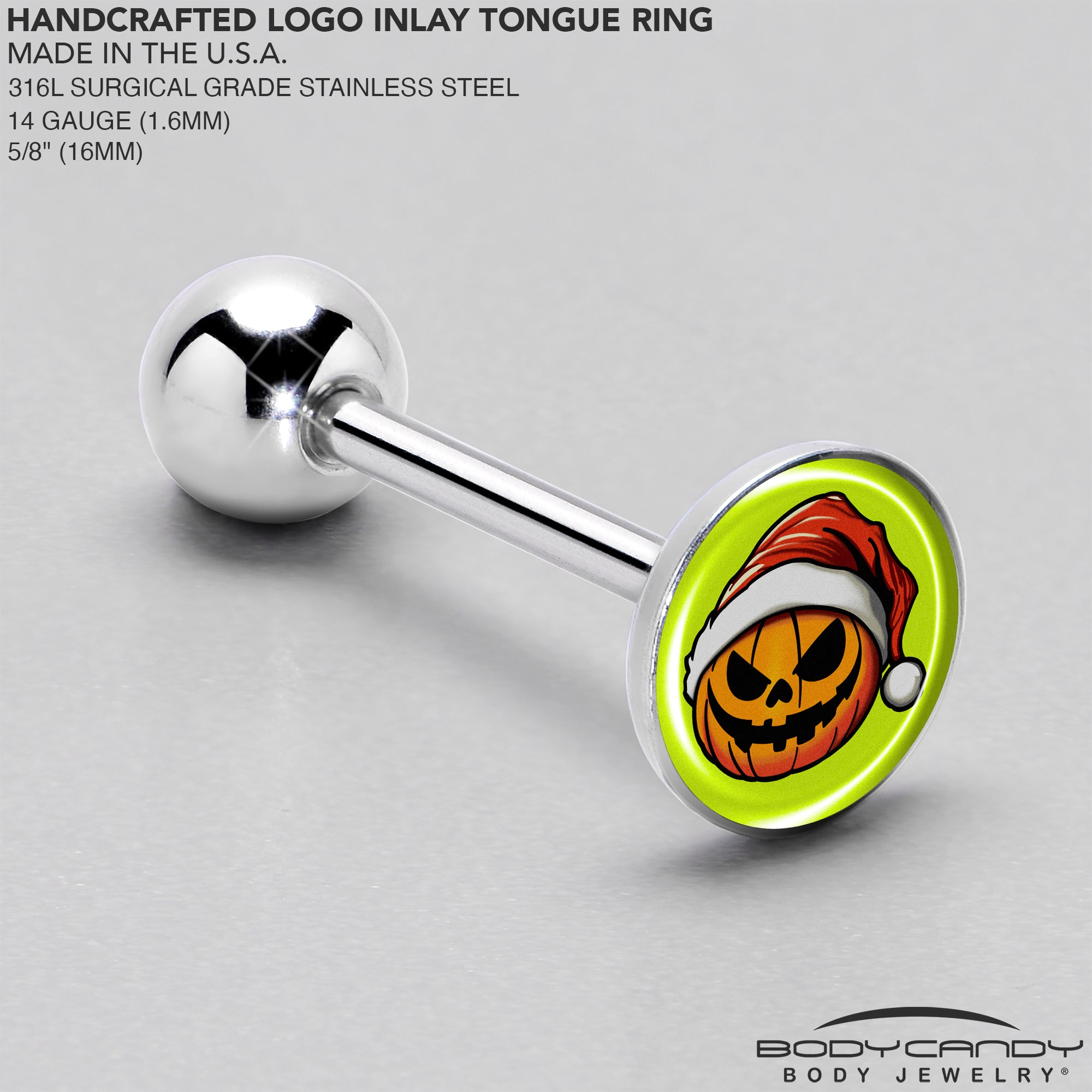 BodyCandy Christmas Holiday Santa Hat Pumpkin Barbell Tongue Ring by Onyx O — side view