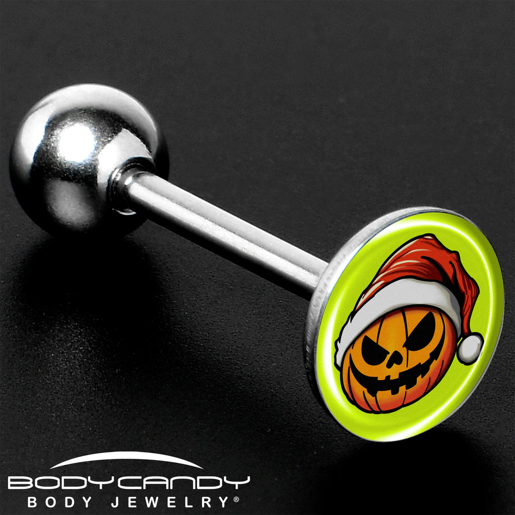 BodyCandy Christmas Holiday Santa Hat Pumpkin Barbell Tongue Ring by Onyx O — size reference