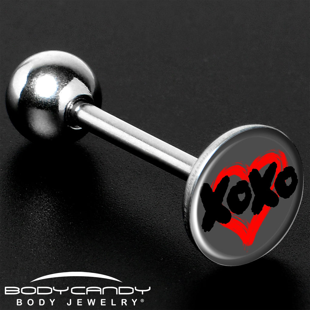 BodyCandy XOXO Heart Barbell Tongue Ring by Onyx O — size reference