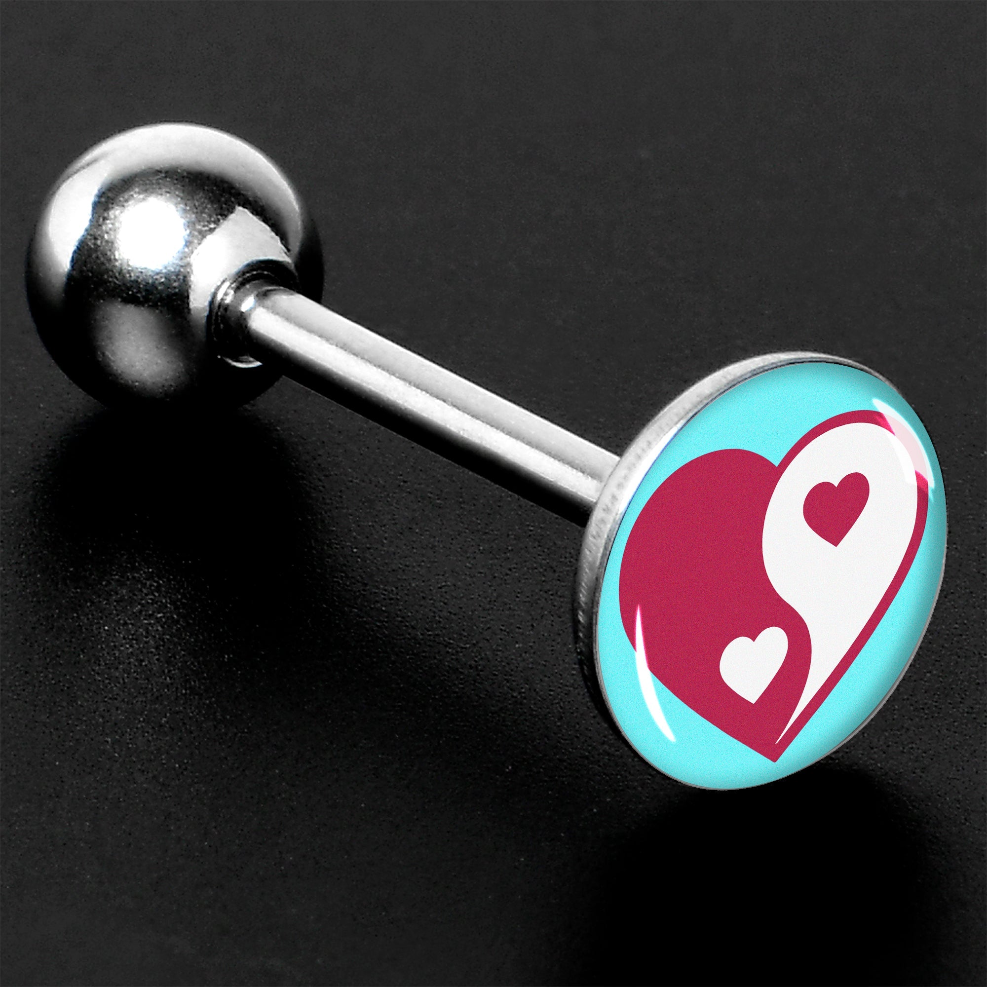 BodyCandy Love Yin Yang Heart Barbell Tongue Ring by Onyx O — side view