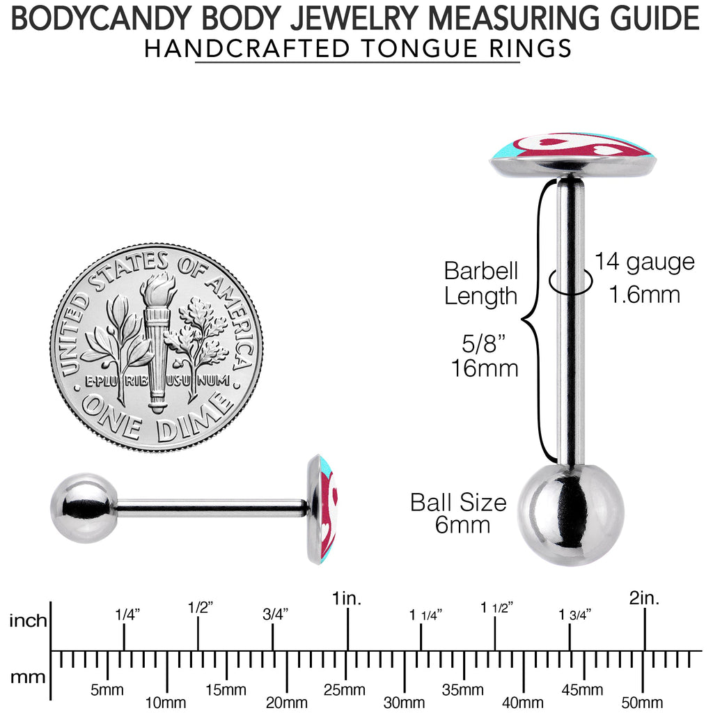 BodyCandy Love Yin Yang Heart Barbell Tongue Ring by Onyx O — back view