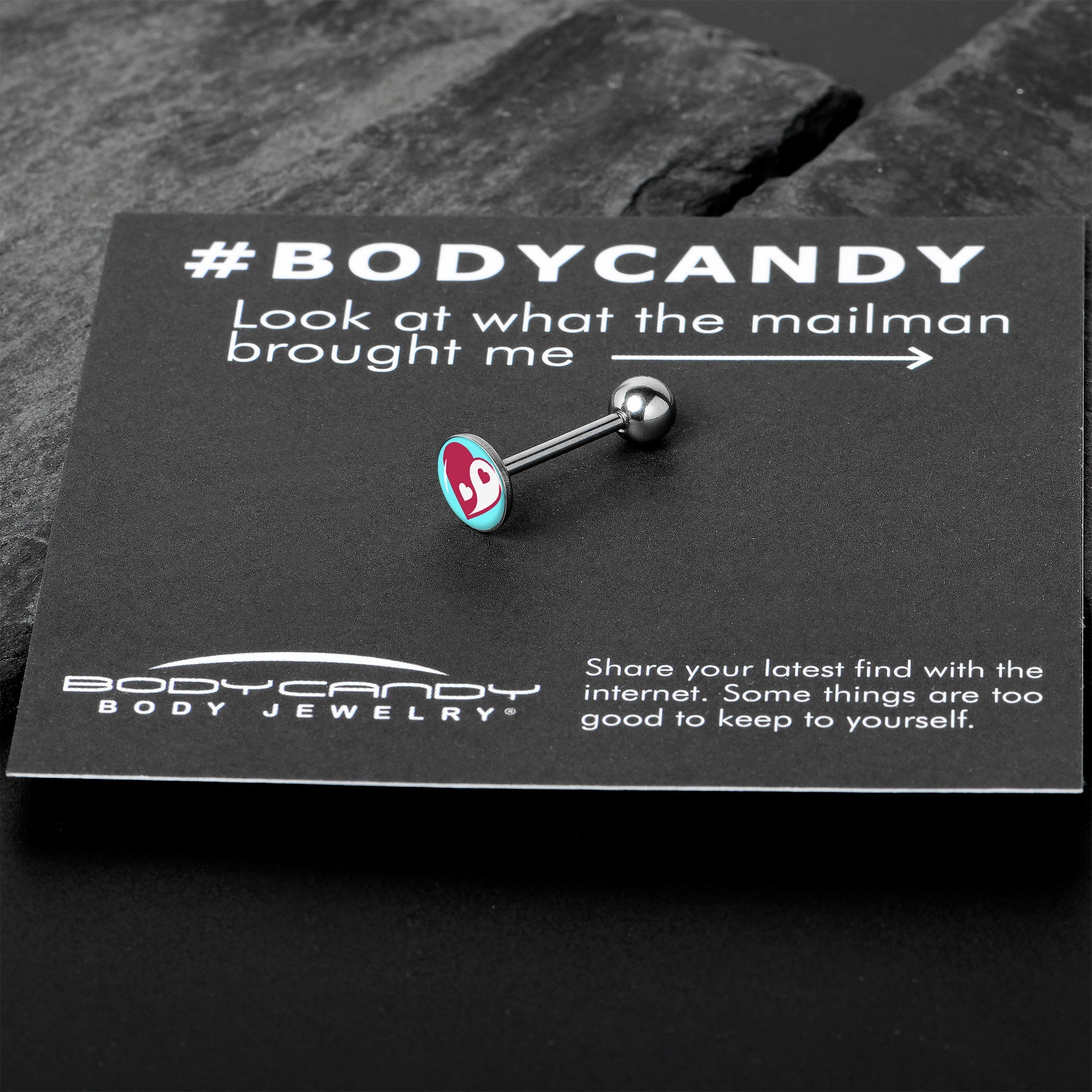 BodyCandy Love Yin Yang Heart Barbell Tongue Ring by Onyx O — in-use photo