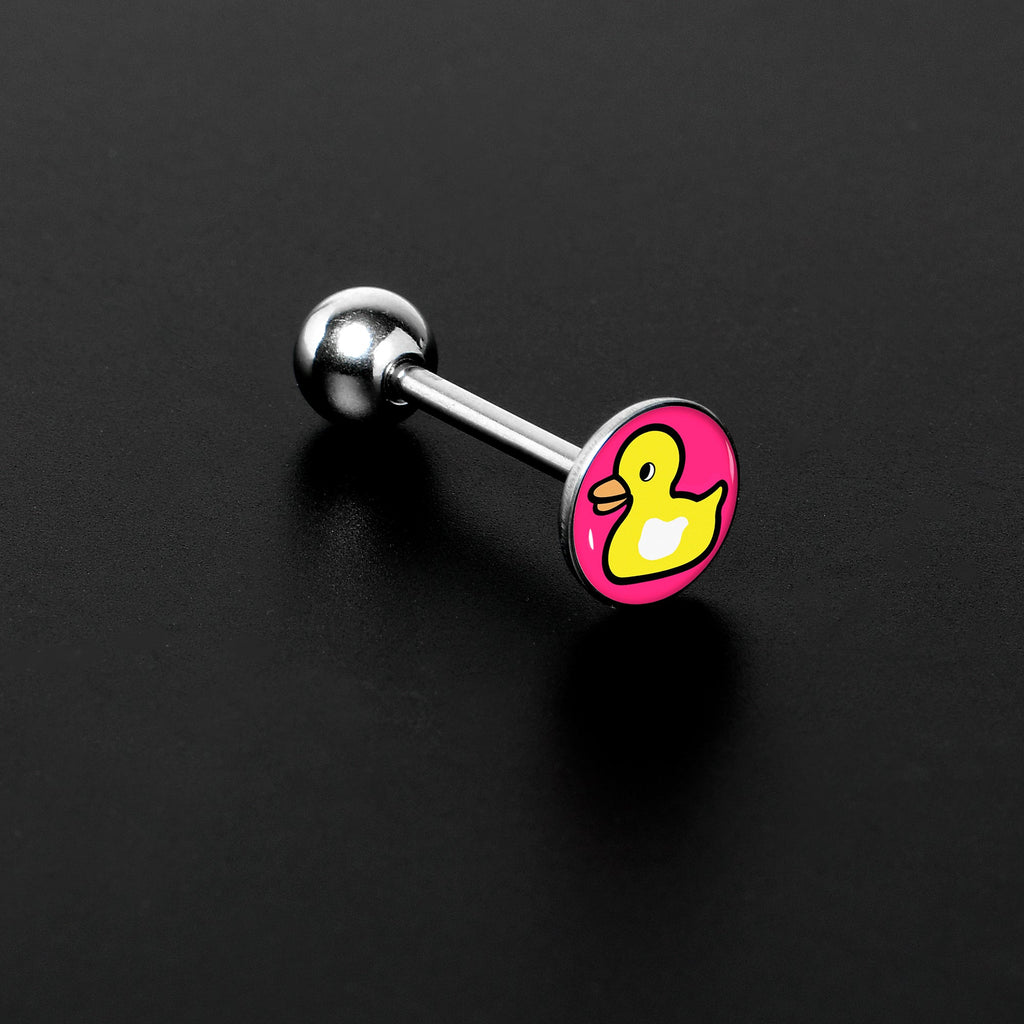 BodyCandy Yellow Ducky Barbell Tongue Ring by Onyx O — detail close-up